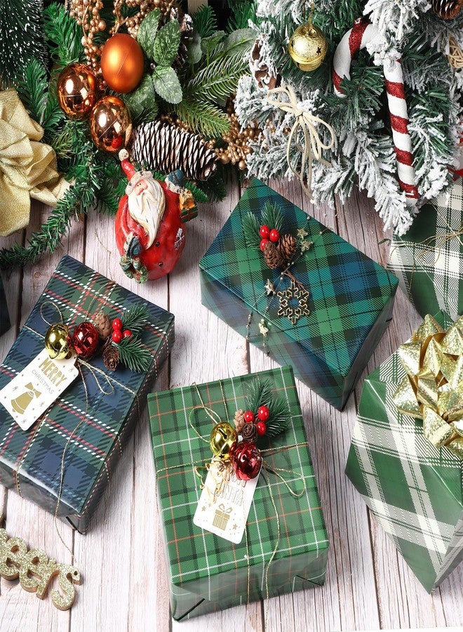 LeZakaa Christmas Green Wrapping Paper, 12 Folded Sheet with 4 Different Tartan Plaid Design for New Year Celebrations Holiday Gift Wrapping, 27.5 x 19.6 inches Per Sheet - Image 5